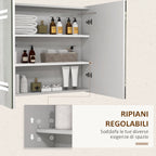 kleankin Bathroom Mirror Cabinet with LED Light, 80 x 65cm Bathroom Cabinet with Mirror, Soft Close Door, 3-Color Dimmable, Adjustable Shelves, Gloss White