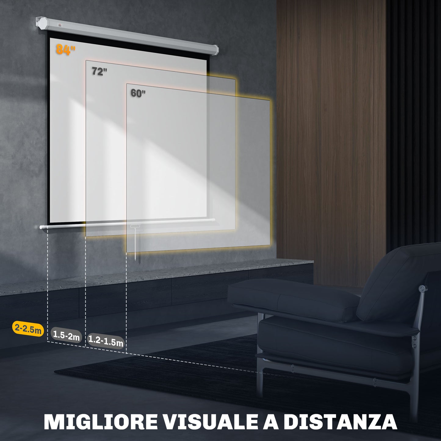 Projector Screen 84"  4:3 Format, 160° Angle and Ceiling or Wall Mount