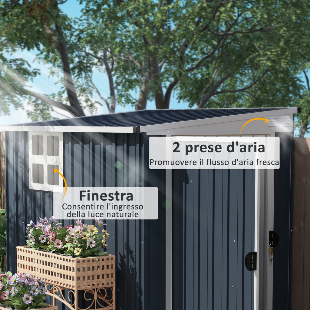 Steel Garden Shed 1.2x1.9 m with Lockable Door and Air Vents, Dark Gray