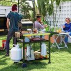 Outsunny Barbecue Cart with Folding Stainless Steel Table, 2 Wheels and Accessories, 125x65x84 cm, Black