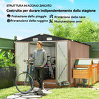 Outsunny 305 x 245 cm Metal Storage Shed, Sturdy Garden Shed with 4 Vents and Lockable Double Doors, Brown