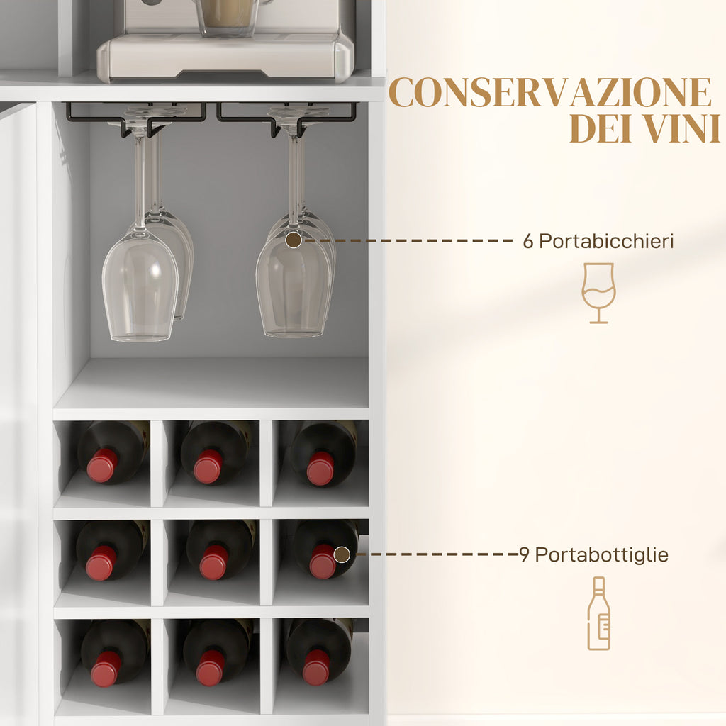 HOMCOM Pantry Cabinet with Bottle Rack, Cabinets, Shelves and Drawer, in Chipboard and Wood, 100x38x172 cm, White - Borgè