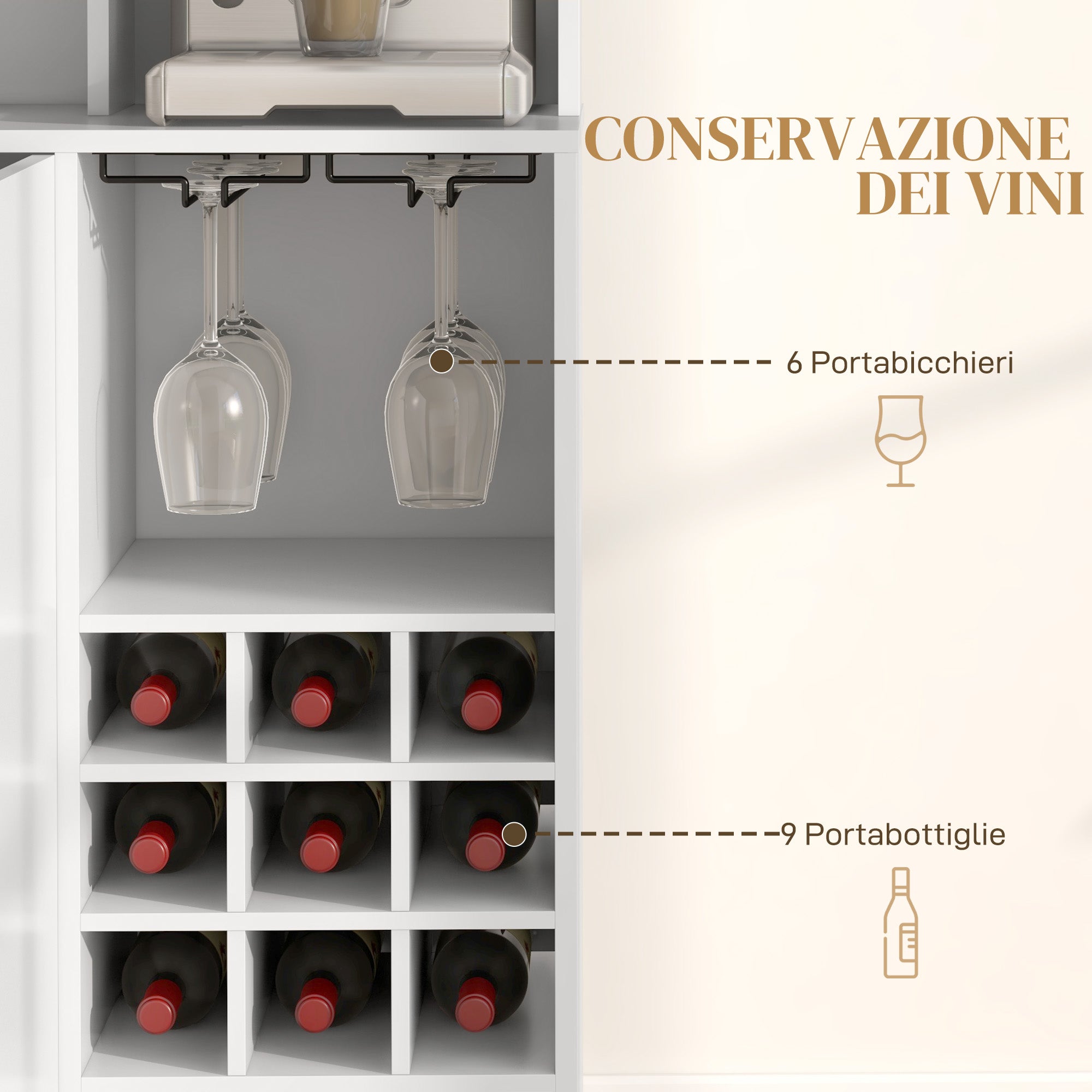 HOMCOM Pantry Cabinet with Bottle Rack, Cabinets, Shelves and Drawer, in Chipboard and Wood, 100x38x172 cm, White - Borgè