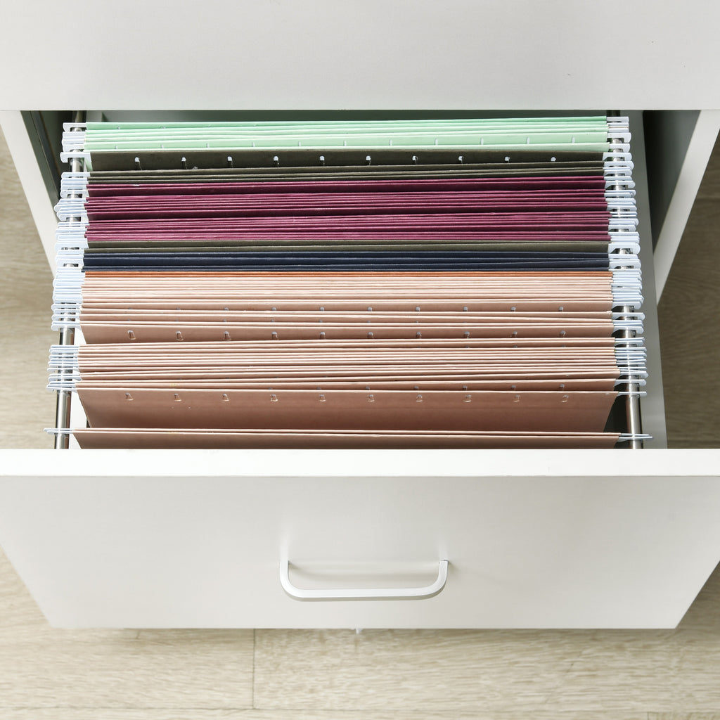 Office Cabinet with 2 Drawers and 5 Wheels, MDF and Chipboard File Cabinet, 43x45x72 cm, White