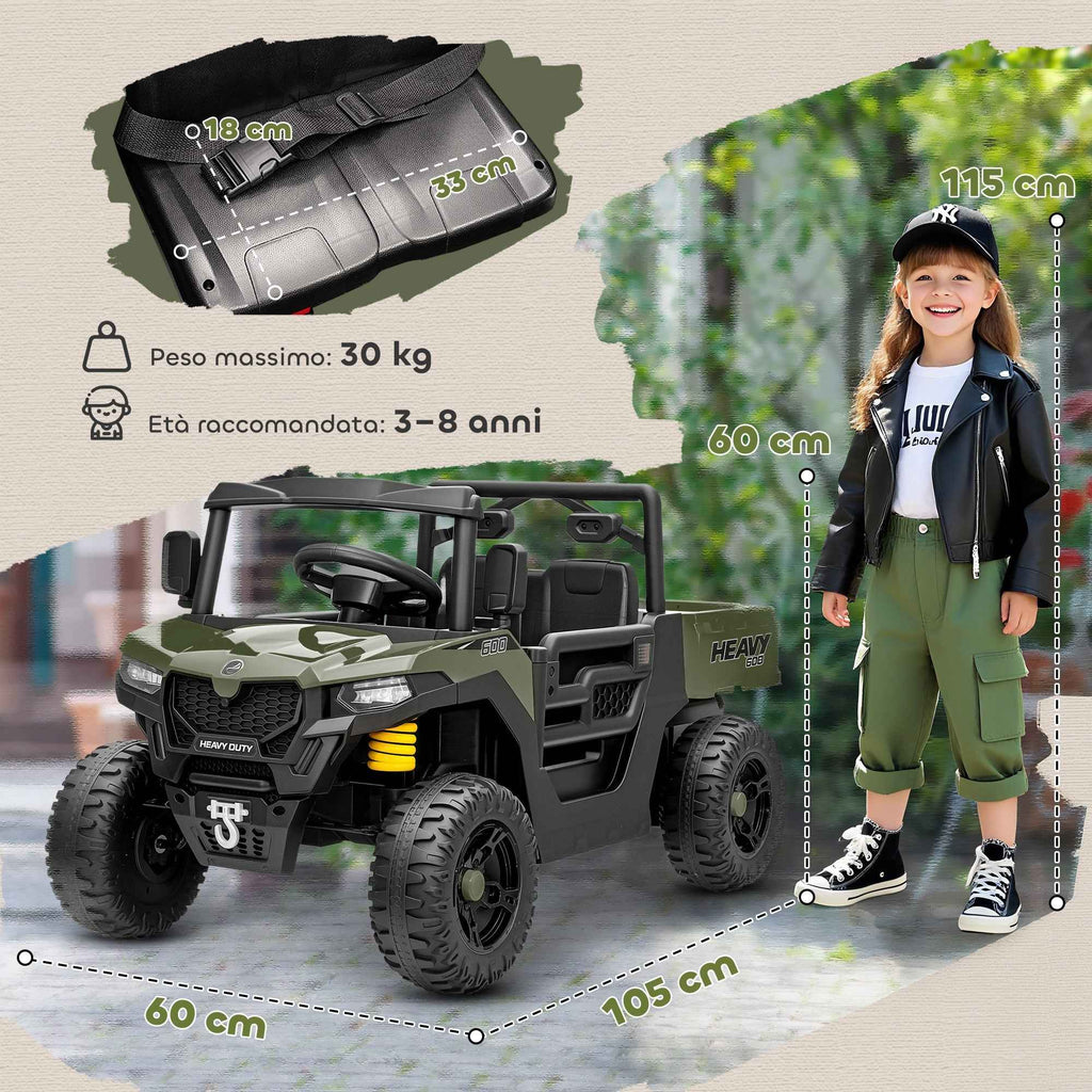 AIYAPLAY 12V Electric Ride-On Toy Car for Kids with Remote Control, Suspension, Trunk, and Music, Ages 3-8, Green