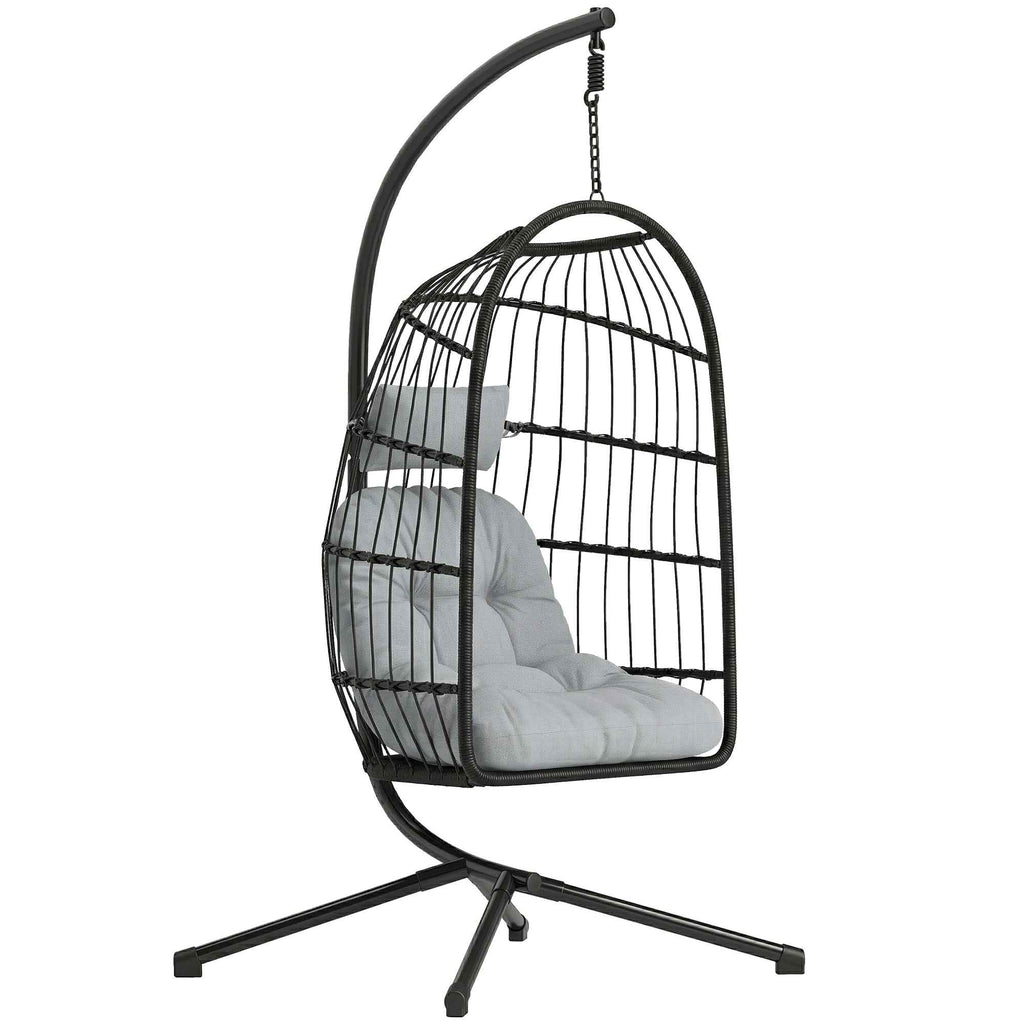Outsunny Hanging Egg Chair with Stand and Safety Strap, 105x101x196 cm, Black and Light Grey