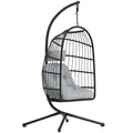 Outsunny Hanging Egg Chair with Stand and Safety Strap, 105x101x196 cm, Black and Light Grey