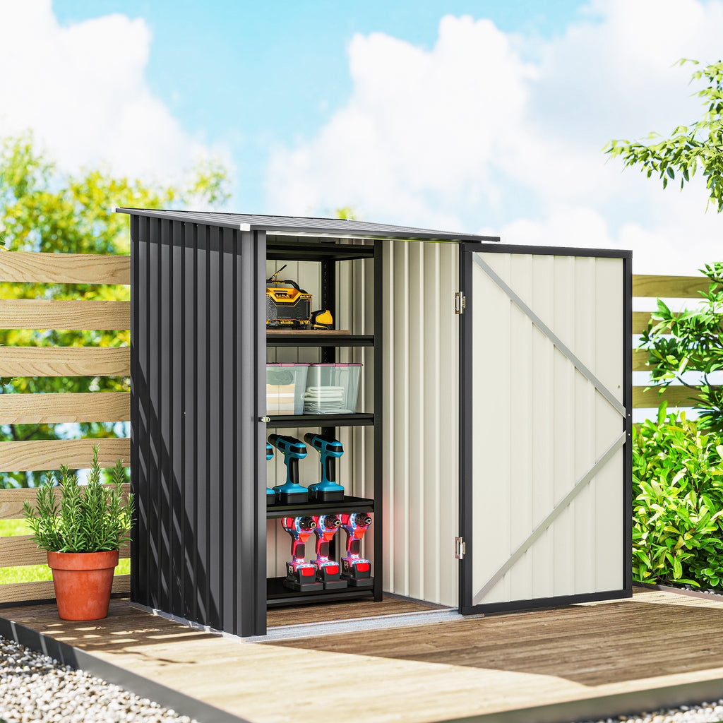 Outsunny Galvanized Steel Garden Shed with Door, 100x104x160 cm, Dark Grey