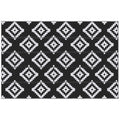 Reversible Geometric Pattern Outdoor Balcony and Terrace Rug, 2.74x1.82 m, Black and White