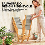 Outsunny Set of 2 Folding Garden Chairs in PE Rattan and Acacia Wood, Supports up to 160 kg, Grey