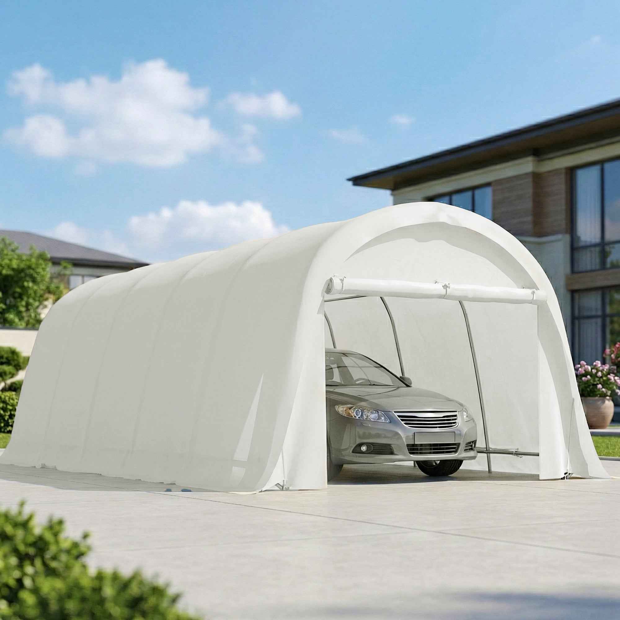 Outsunny Garage Car Awning Outdoor Garage UV50+ Galvanized Frame 3.6x7.2 m Cream