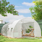 Outsunny 8x3x2 m Tunnel Greenhouse with Plastic Lining and Reinforced Steel, White