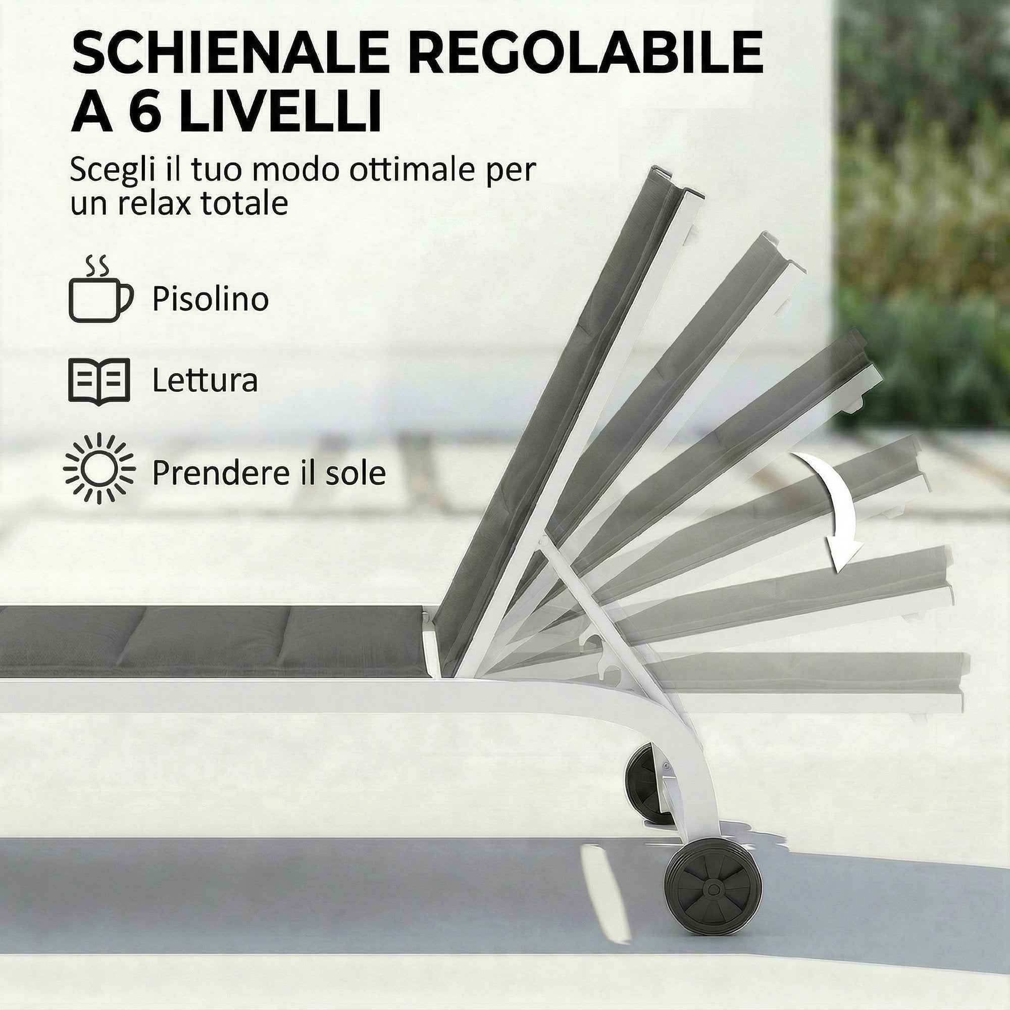 Outsunny Garden Sun Lounger with Wheels, in Texteline with Aluminum Frame, Dark Gray and White