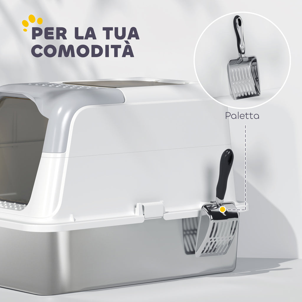 2-Bay Enclosed Cat Litter Box with Deodorizer and Scoop, 60.4 x 40.4 x 41.8 cm, White and Grey