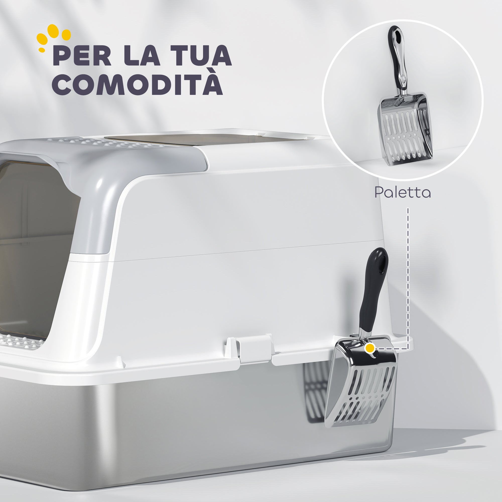 2-Bay Enclosed Cat Litter Box with Deodorizer and Scoop, 60.4 x 40.4 x 41.8 cm, White and Grey