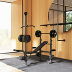 SPORTNOW Adjustable Multifunction Gym Bench with Barbell Rack with Leg Extension, Low Row, Arm Curl, Black