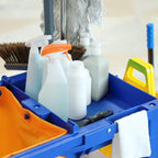 3-Tier Cleaning Trolley with Hooks and 100L Bag, 121x50.5x96.5 cm, Blue Yellow and Grey