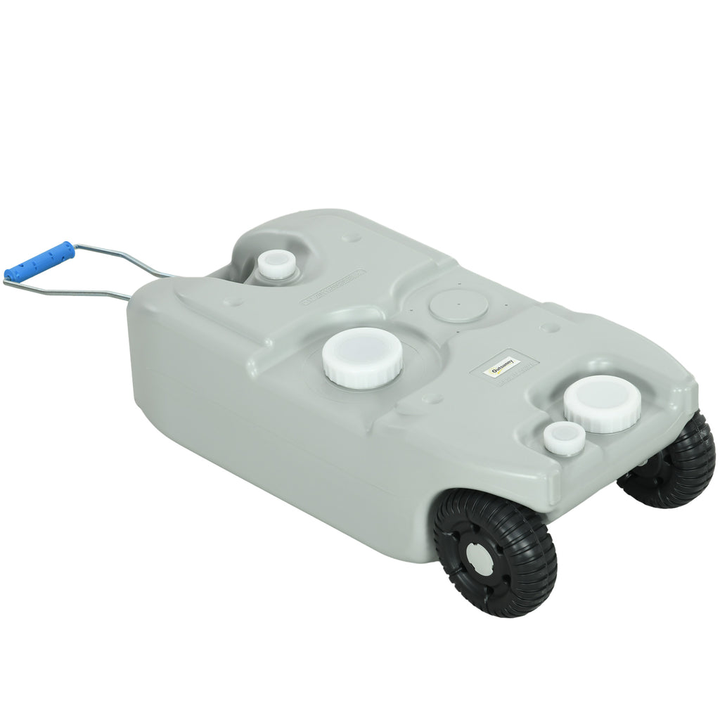 40L Camping Water Tank with Wheels and Adjustable Handle, Hose and Tap Included, Grey