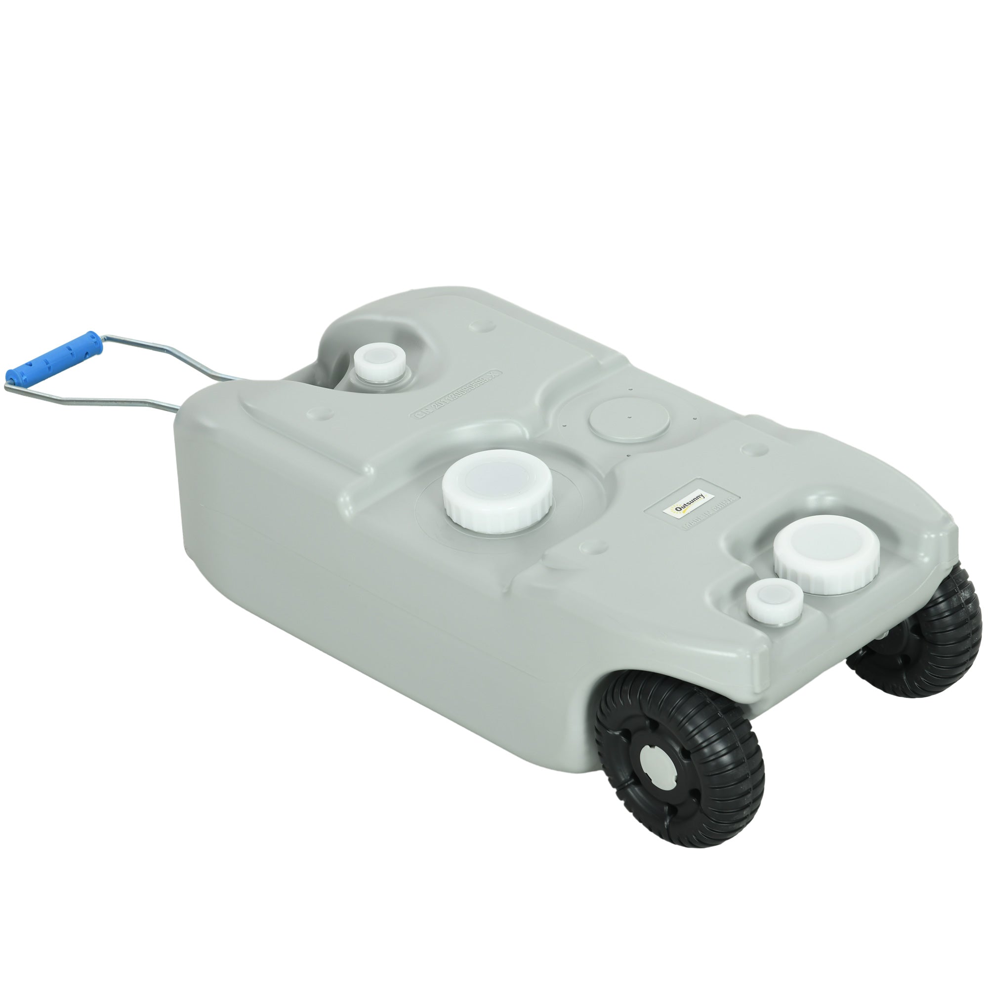 40L Camping Water Tank with Wheels and Adjustable Handle, Hose and Tap Included, Grey