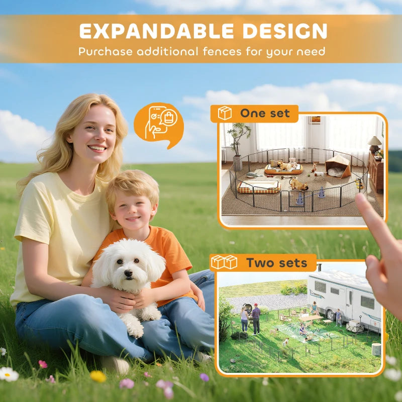 Dog and Puppy Playpen with 16 Modular Panels and 2 Entrances, 80x1.5x60cm