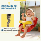Baby Swing 9-36 Months Adjustable with Ropes and Carabiners, PE, 28x36x180 cm, Red and Yellow