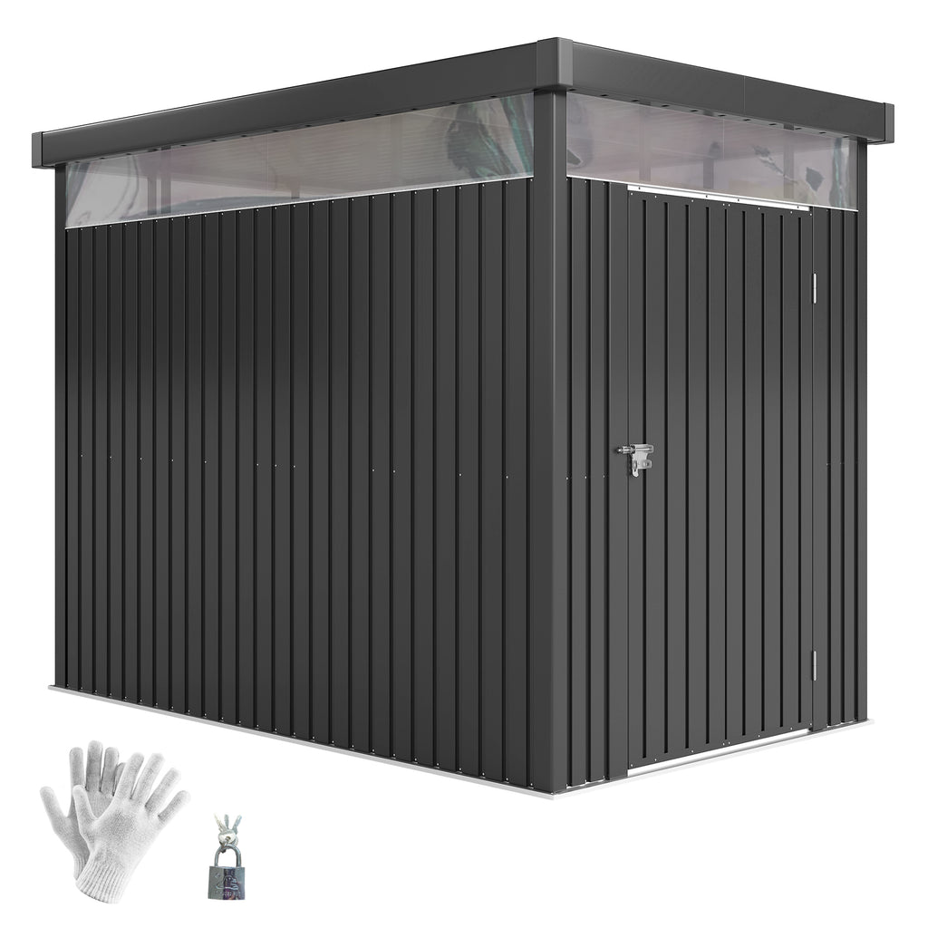 Garden Shed with Acrylic Skylight and Drainage Holes, Steel, 162x259x201 cm, Dark Grey