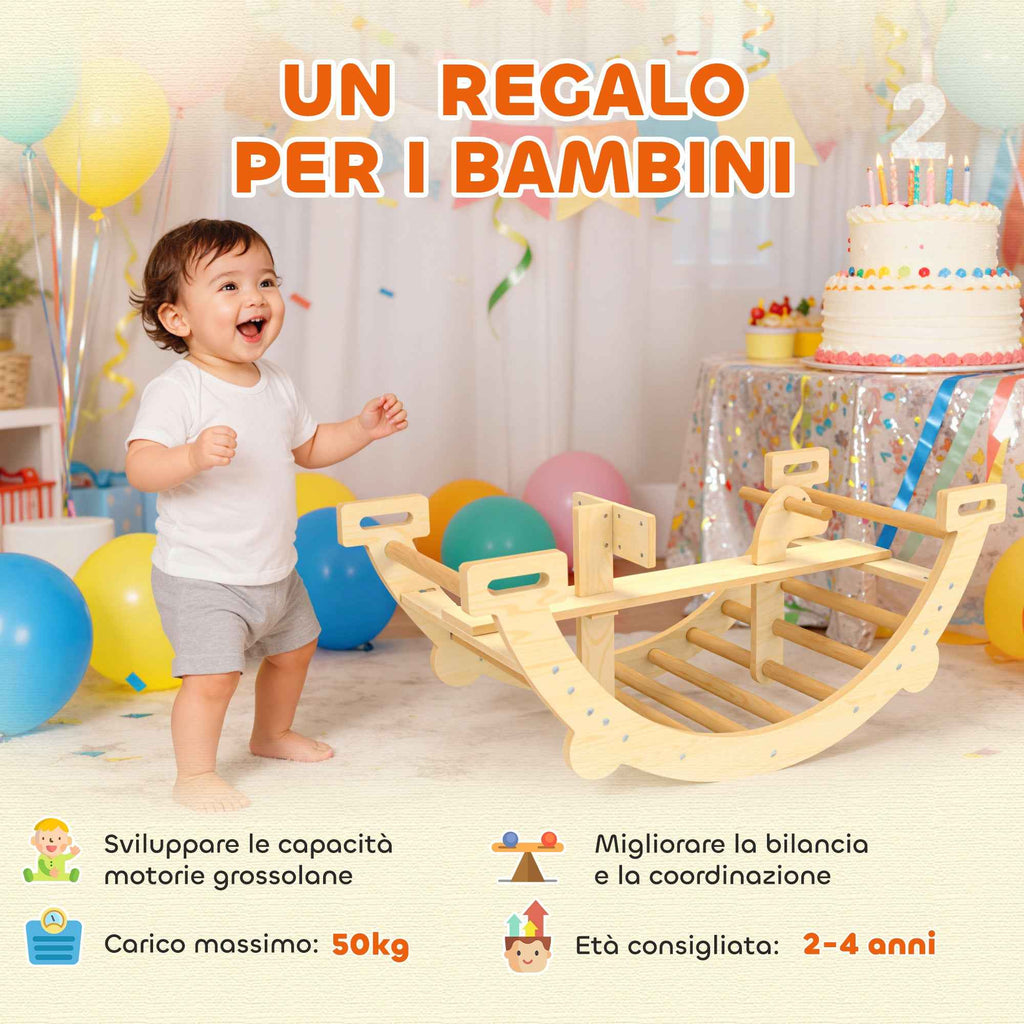 AIYAPLAY Montessori Wooden Arch for Children 2-4 Years Old Convertible into a Rocking Chair 110x52x45 cm, Wood Color