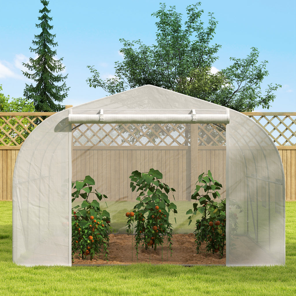 Garden Tunnel Greenhouse with 6 Windows and Roller Door, Steel and PE, 3.5x3x2 m, White