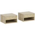 HOMCOM Set of 2 Modern Floating Bedside Tables with Drawer and Open Compartment, 37x32x21 cm, Natural Wood