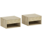HOMCOM Set of 2 Modern Floating Bedside Tables with Drawer and Open Compartment, 37x32x21 cm, Natural Wood