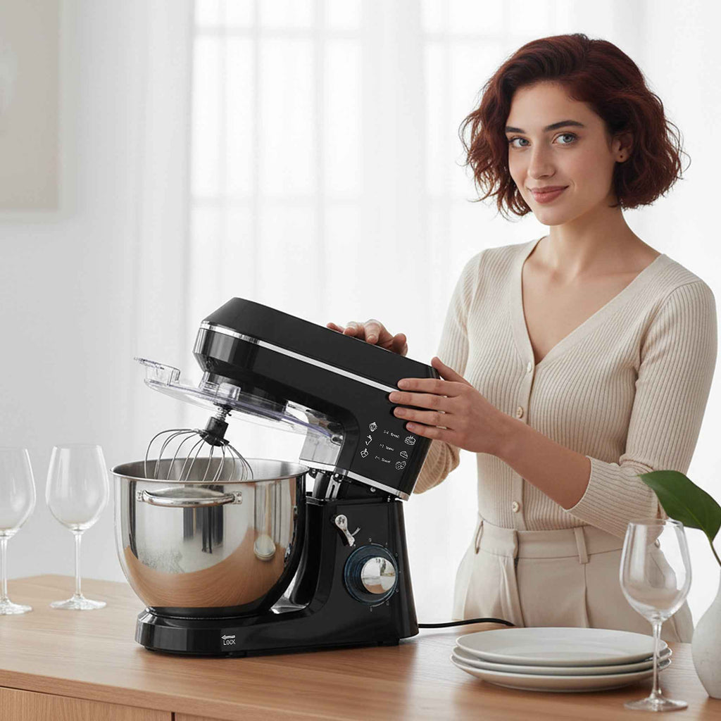 HOMCOM 1400W Stand Mixer with 7L Bowl and 6 Speeds, Dough Hook, Whisk and Beater, Black