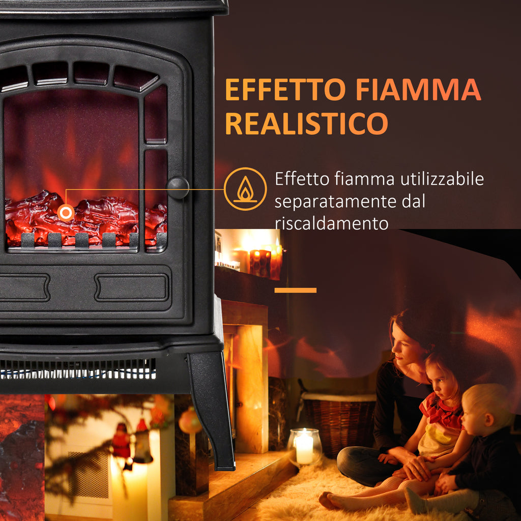 Electric Fireplace with Flame Effect, Adjustable Temperature 1000W-2000W, Coverage 20-25m², 39x24x56.5cm, Black