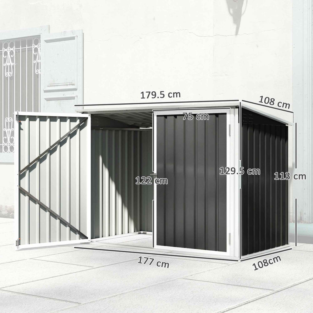 Outsunny Garden Shed, Horizontal Garbage Can Organizer, Dark Gray