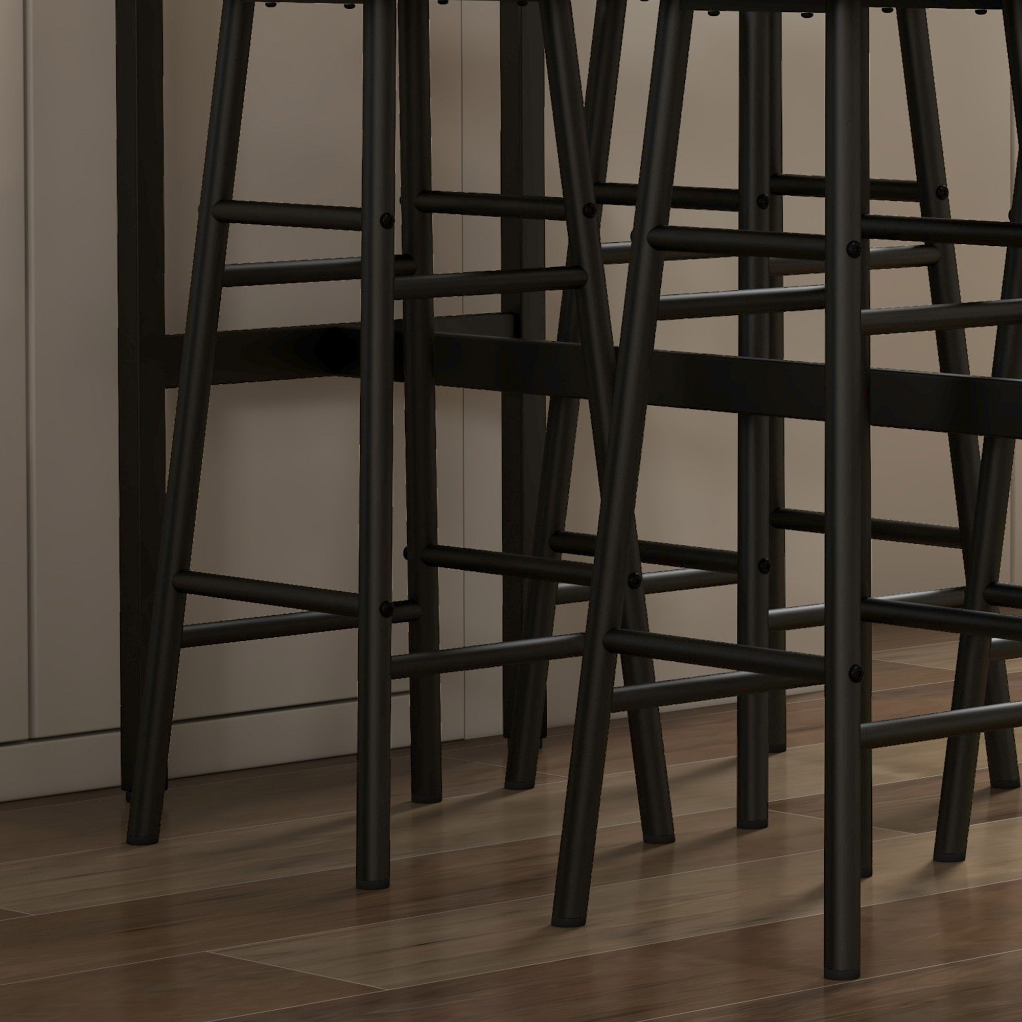 5-Piece Table and Chair Set with 4 Stools with Footrest and Rectangular Table, Black and Brown