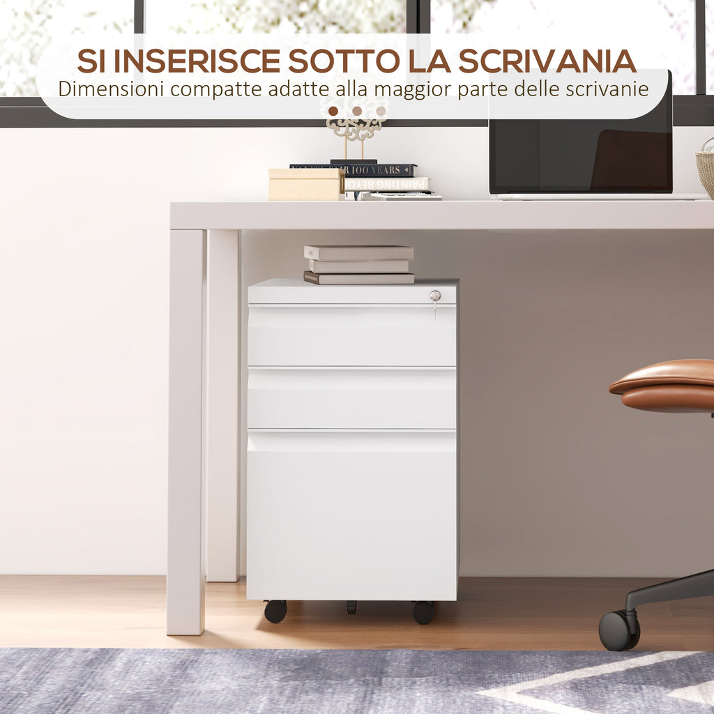 3 -drawer office cabinet with adjustable bar and tray, in steel, 37x43.5x60 cm, white, white - Borgè