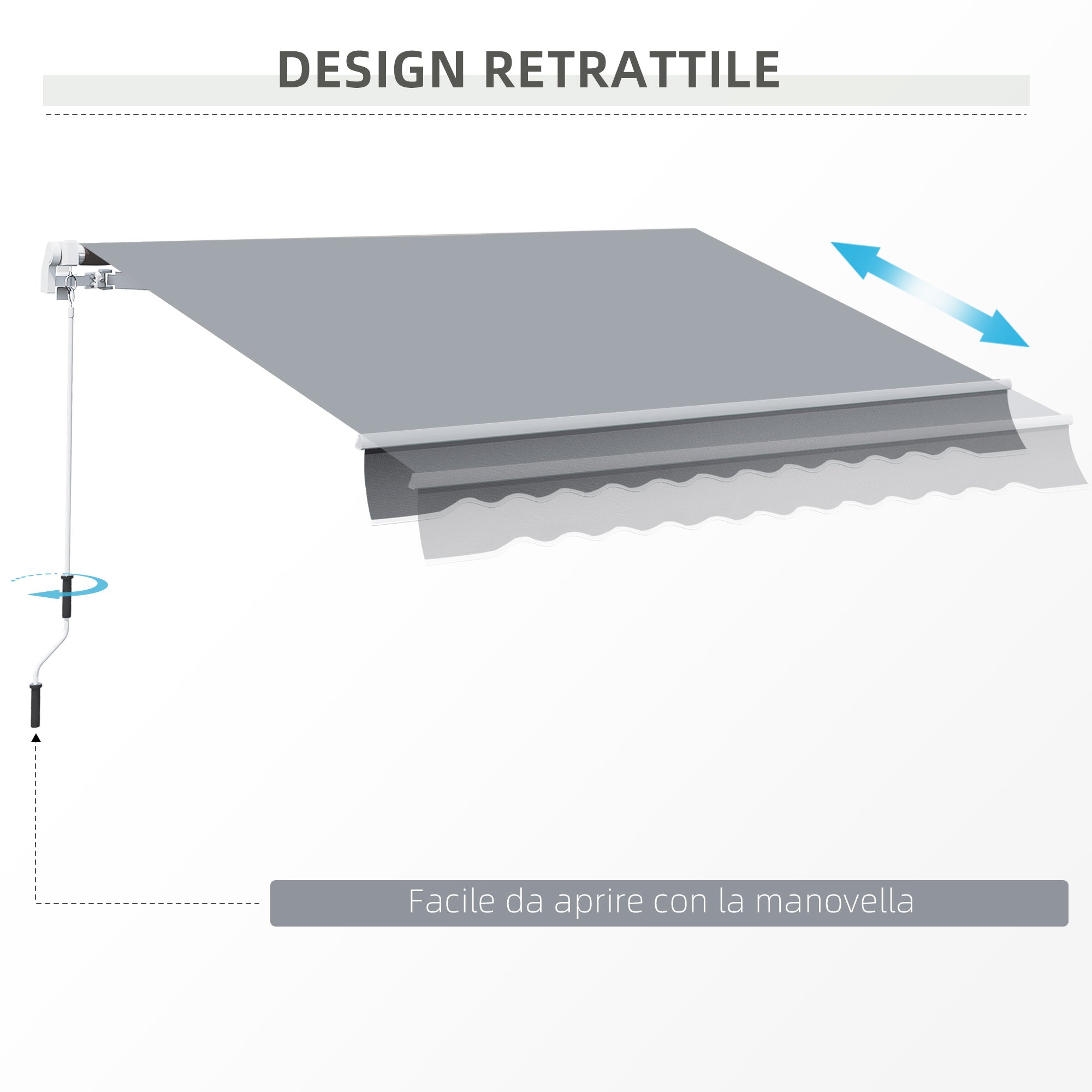 Outsunny 3x2.5m Roller Awning for Doors and Windows, in Aluminum and Anti-UV Polyester, Gray