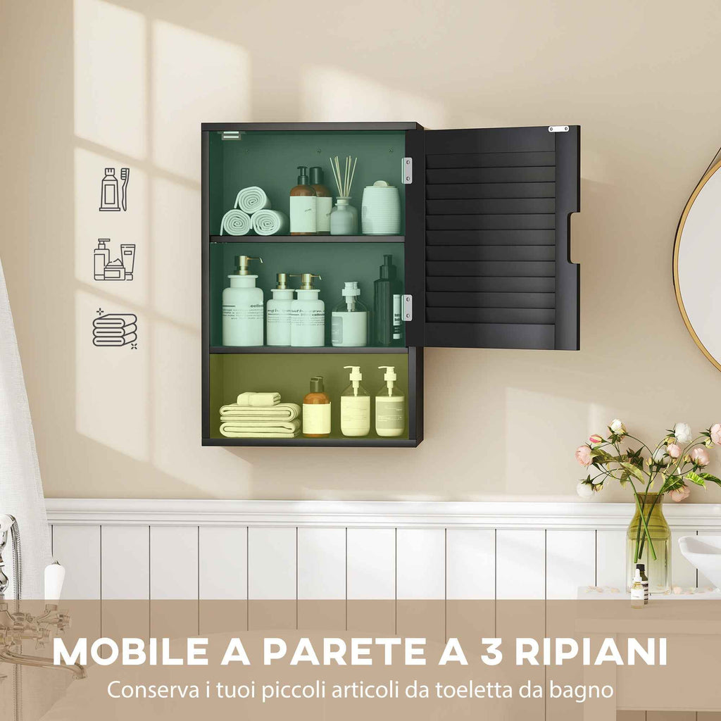 HOMCOM Wall-Mounted Bathroom Cabinet with Adjustable Shelf and Soft-Close Door, 40x20x60 cm, Black