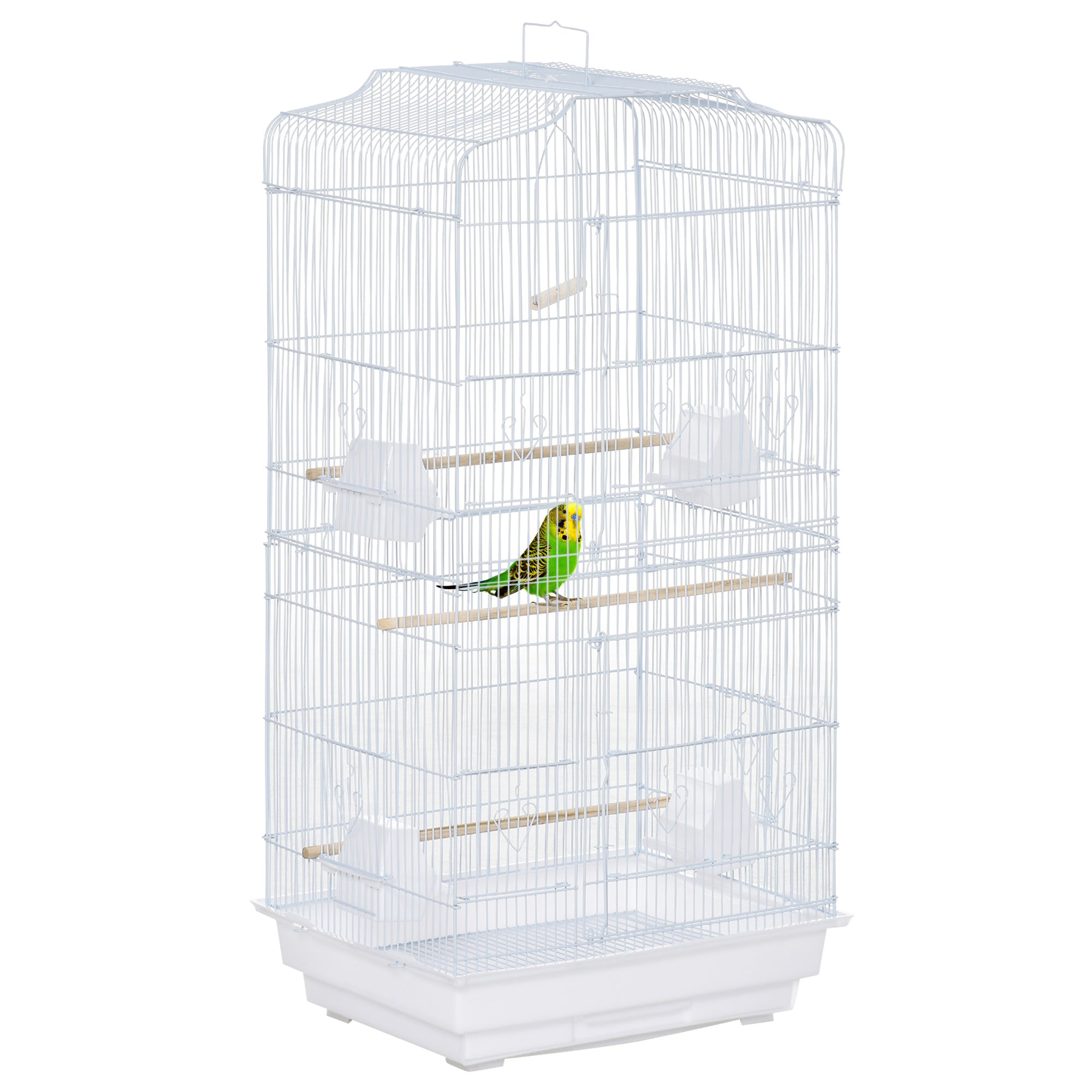 Bird Cage with Perches, Swing and Bowls, Metal and Plastic Aviary, 46.5x35.5x92cm, White