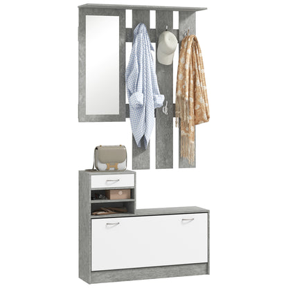 TWENTY | Entryway Furniture Set 3 in 1 with 6 Hooks Coat Rack, Shoe Cabinet with Drawer and Mirror, Grey