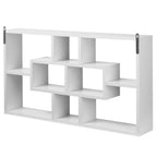 HOMCOM Wall Mounted Bookcase with 8 Compartments in 3 Different Sizes, Wall Shelf with Anti-Tip Design, White Chipboard Panels, 85x14.5x47.5cm, Capacity: 20kg