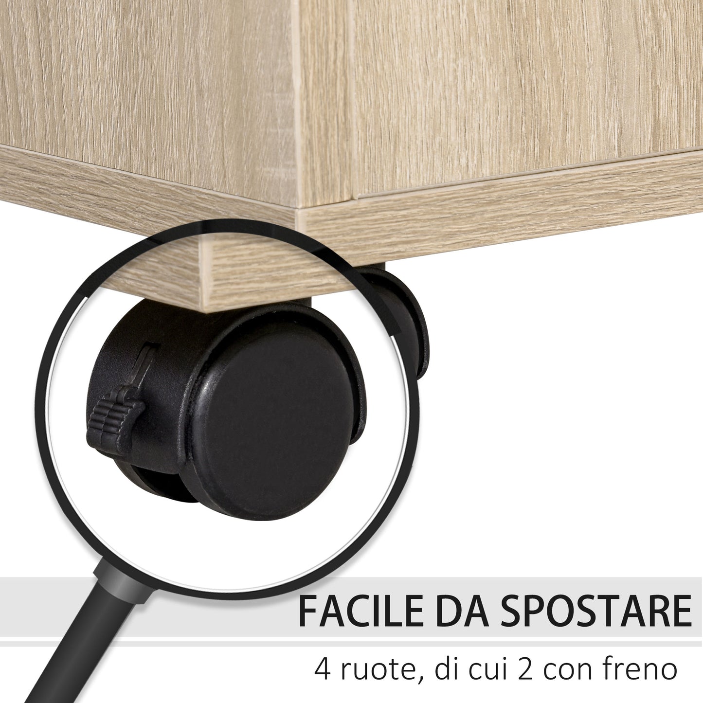 Multi-Use Printer Stand, Office Cabinet, Low Cabinet, Multipurpose Cabinet with 4 Wheels, Oak, 80x40x72cm - Borgè