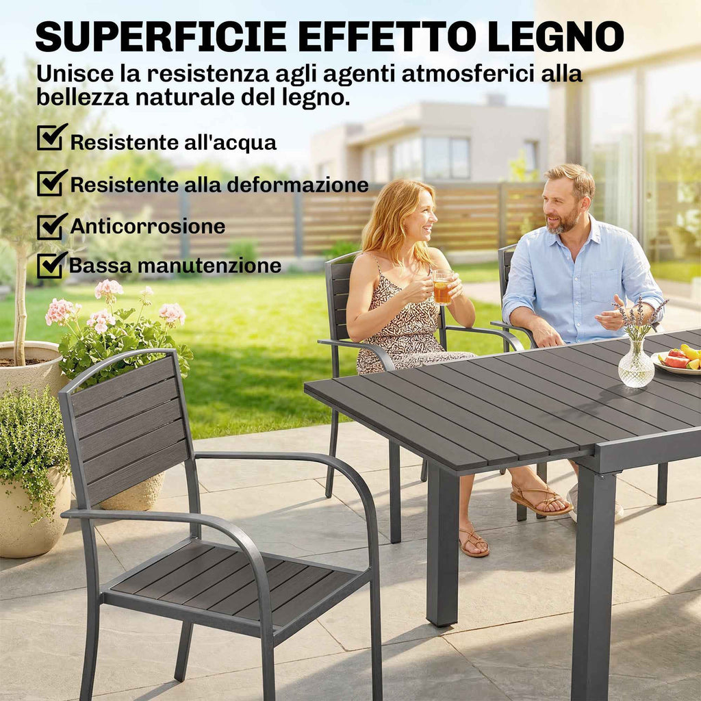 9-Piece Extendable Outdoor Dining Set, Aluminum Table, 8 Chairs, Gray