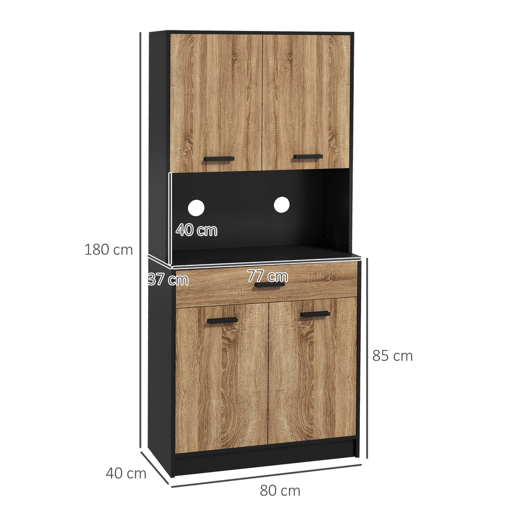Wooden Kitchen Sideboard with 2 Door Cabinets and Drawer, 80x40x180 cm, Black and Wood Color
