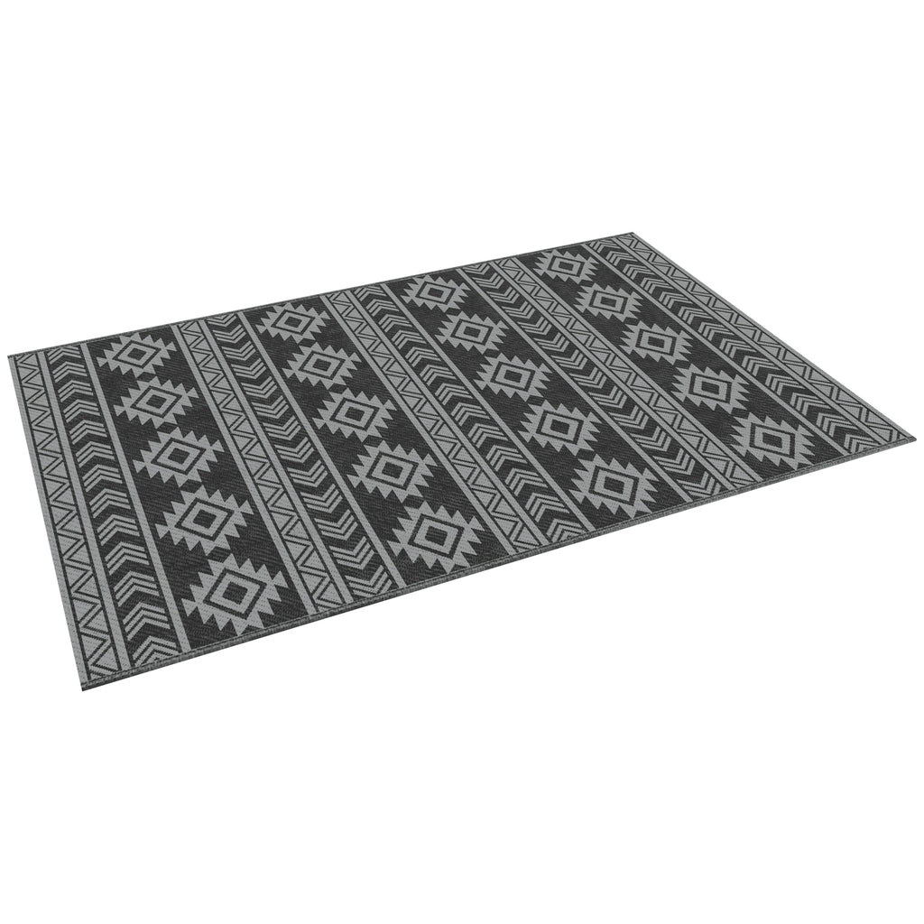 Modern Outdoor Rug Black and Grey PP with Reversible and Foldable Design, 182x274 cm