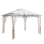 Outsunny Gazebo 3 x 3.6 m, Double Roof UPF50+ with Net, Cream