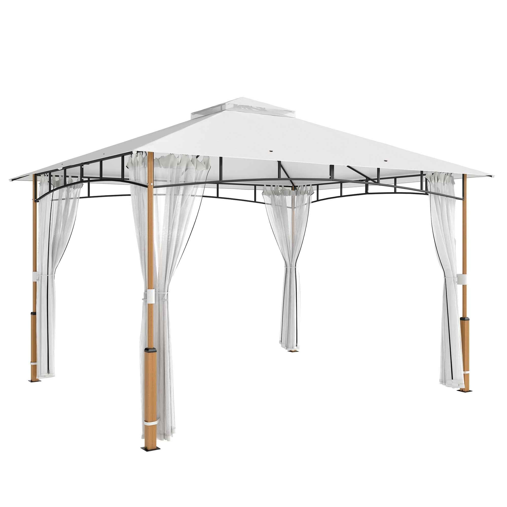 Outsunny Gazebo 3 x 3.6 m, Double Roof UPF50+ with Net, Cream