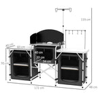 3-Tier Folding Camping Kitchen with 5 Internal Shelves and 4 Hooks, 172x48x119 cm, Black