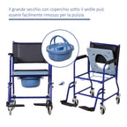 Bathroom Wheelchair with Removable Toilet Seat in Iron Pipe and PVC 87 x 57 x 92cm