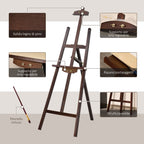 Painting Easel, 135cm Tripod Easel for Canvas Painting, Adjustable Pine Wood Easel, Portable and Foldable with Brush for Studio, Artists and Painters, Coffee