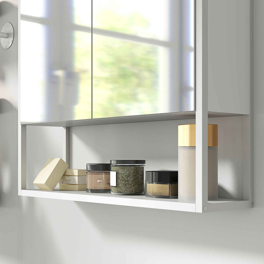 HOMCOM Wall-Mounted Bathroom Cabinet with Mirror, Adjustable Shelf and Open Shelf, 60x16x60 cm, White